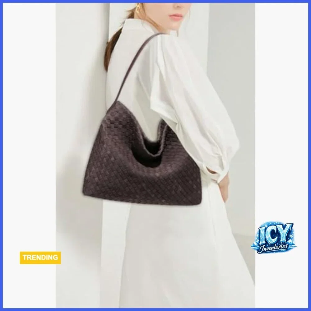 Slouchy Suede Hobo Bag with Woven Detail, Crossbody Shoulder Tote